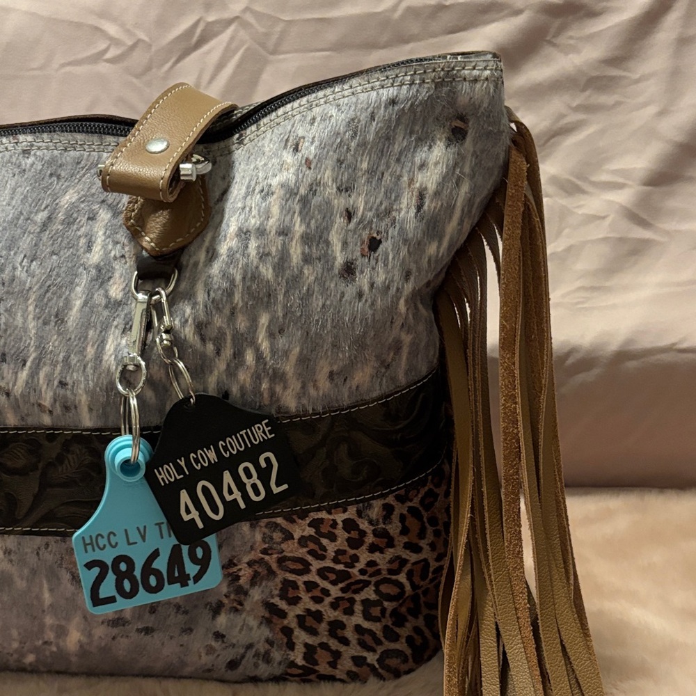 Holy Cow Couture Acid Wash Leopard Hair on Hide Fringe Town Square. - Picture 3 of 16